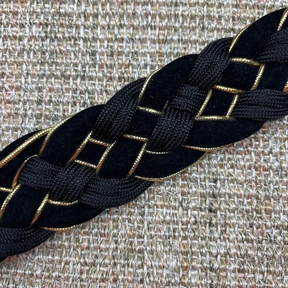 🖤✨ Black & Gold Braided Low-Rise Belt | Unbranded